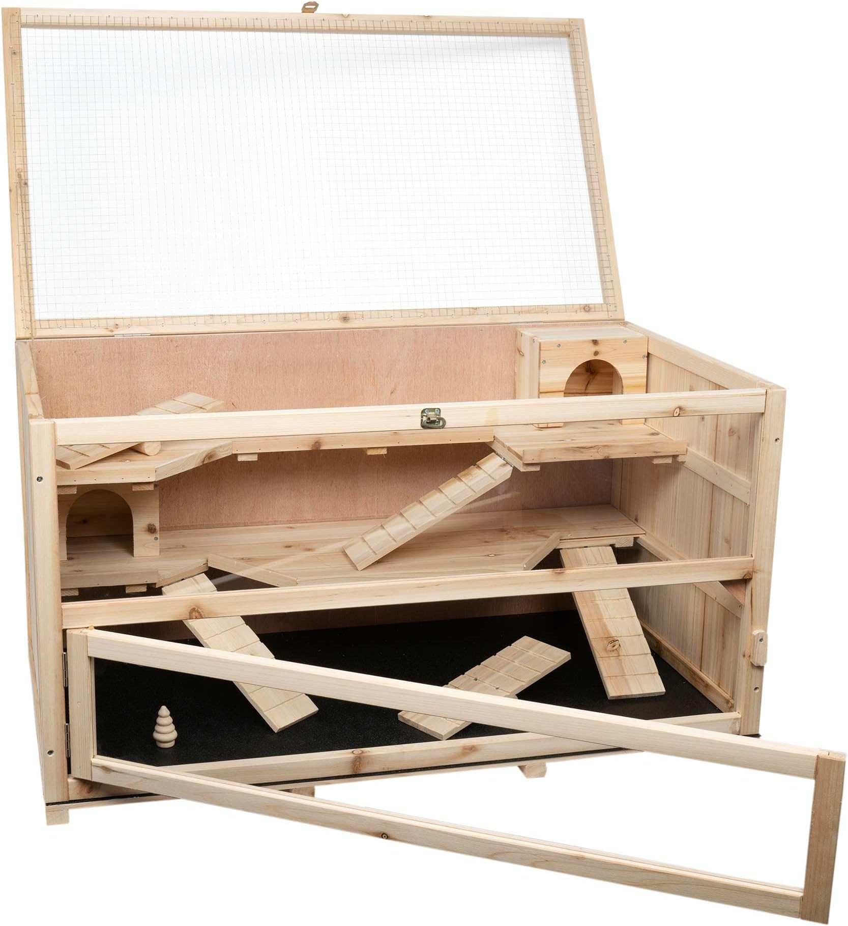 Hamster Cage CHINO of Pine Wood - Dimensions: 100x55x55 cm - for Indoor Use - Hutch for Small Pets