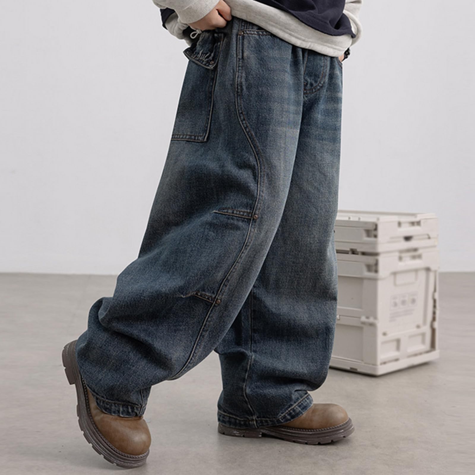 Vaqueros Deportivos Niño, Pantalones Vaqueros Térmicos de Invierno para Niños con Forro Polar Cálido Elástico y Cómodo Ropa Informal Duradera