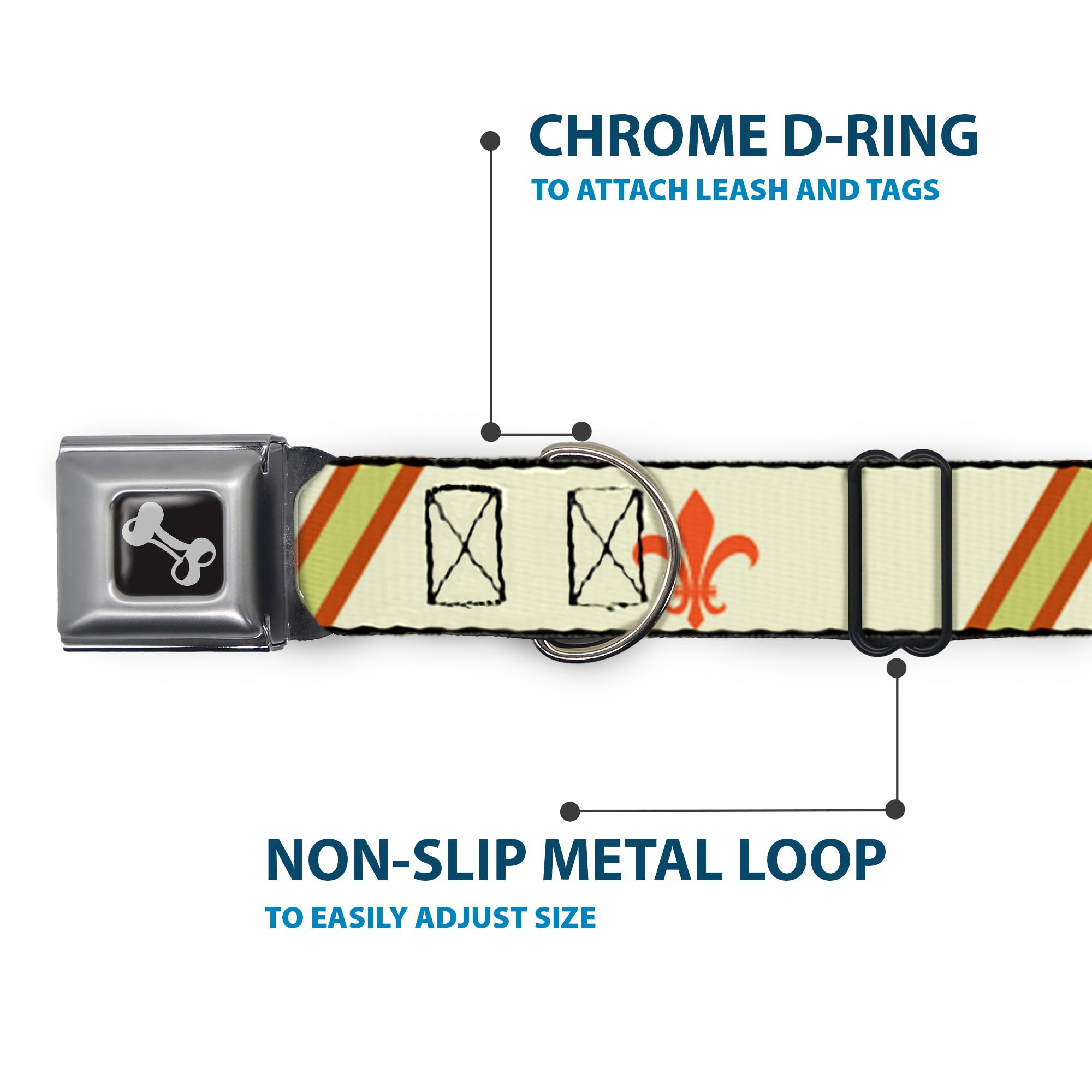 Buckle-Down DC-W30635-WL - Cinturón de Seguridad para Perro, Talla L, diseño de Rayas, Color marrón, Naranja y Verde
