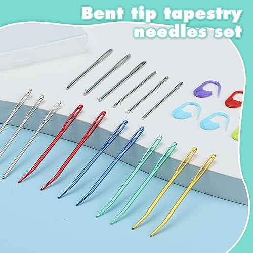 Miniatura 3 de Juego de 17 agujas de hilo, agujas de tejer, punta doblada, agujas de tapicería, agujas de coser para tejer, agujas de tejer romas de ojo grande con