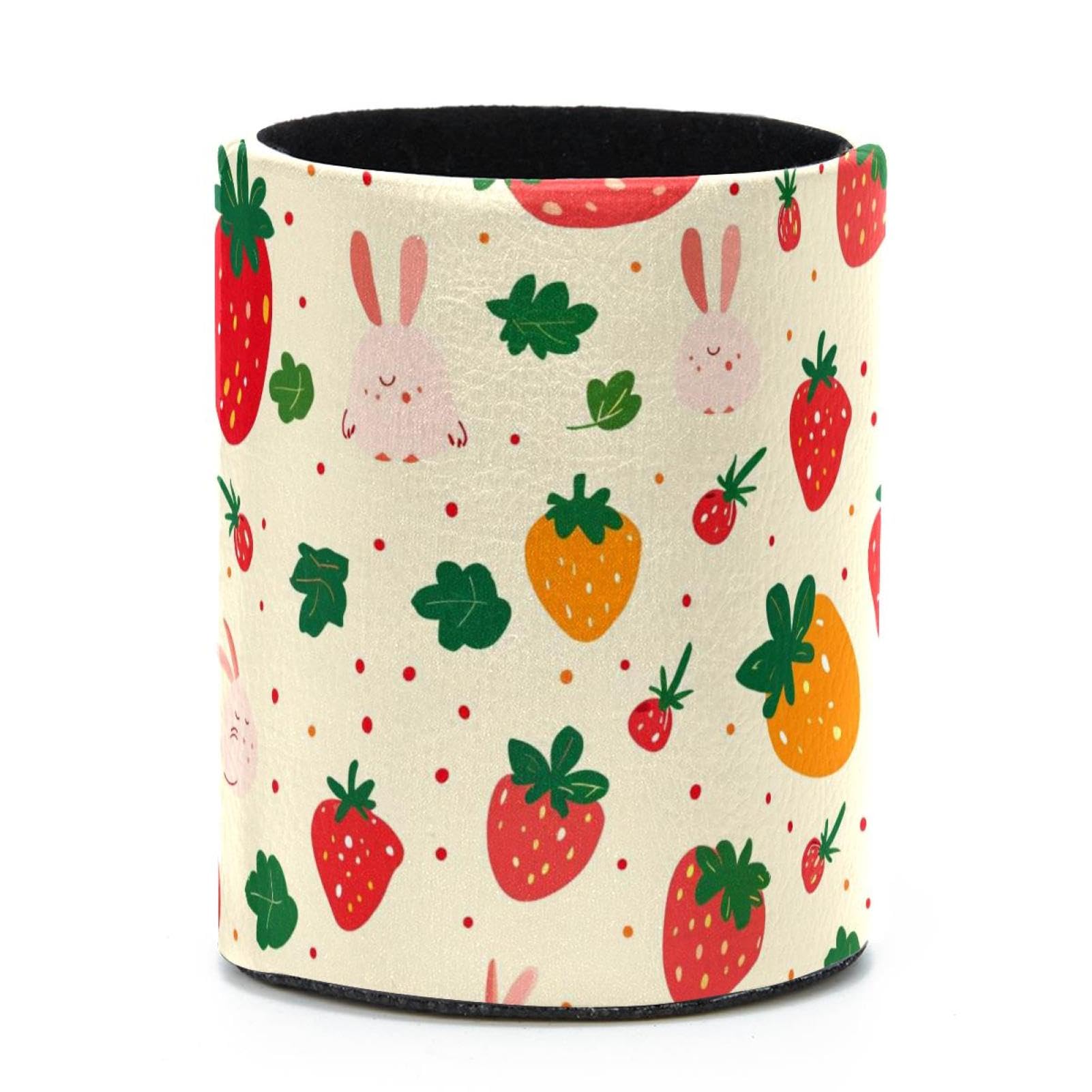 VAPOKF Round Pencil Holders for Desk, Strawberry Rabbit Pen Holders Pen Pot Makeup Brushes Storage Desktop Stationery Supplies Organiser for Home Office