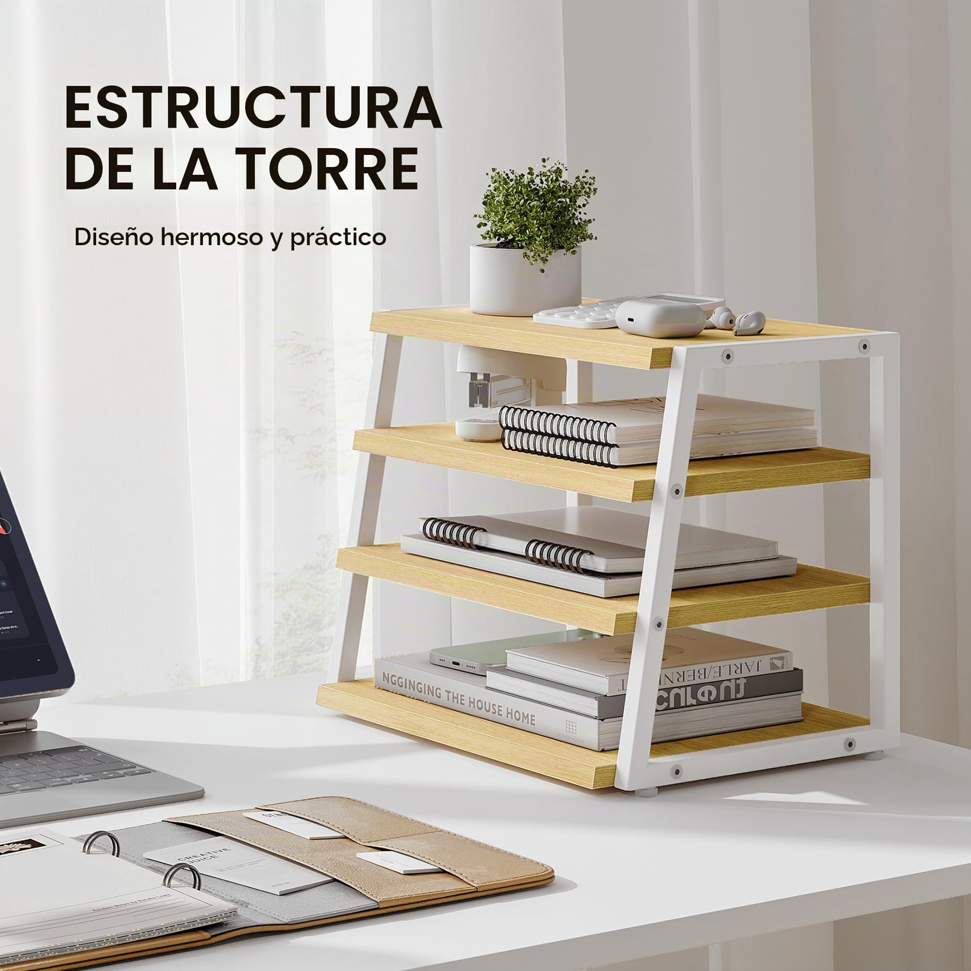 Fenge Organizador de Escritorio, Archivador de Documentos A4, Bandeja de Cartas con 3 Compartimentos, Soporte de Madera para Archivos, Clasificador de Documentos para Oficina y Estudio, Roble