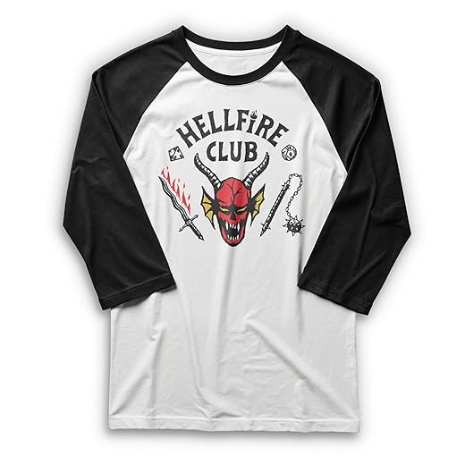 Men's Stranger Things Hellfire Club Costume Baseball Tee - White/Black - Small