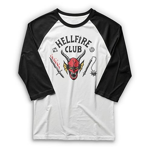 Fifth Sun Mens Hellfire Club 3/4 Sleeve Raglan Tee - White/Black - Small
