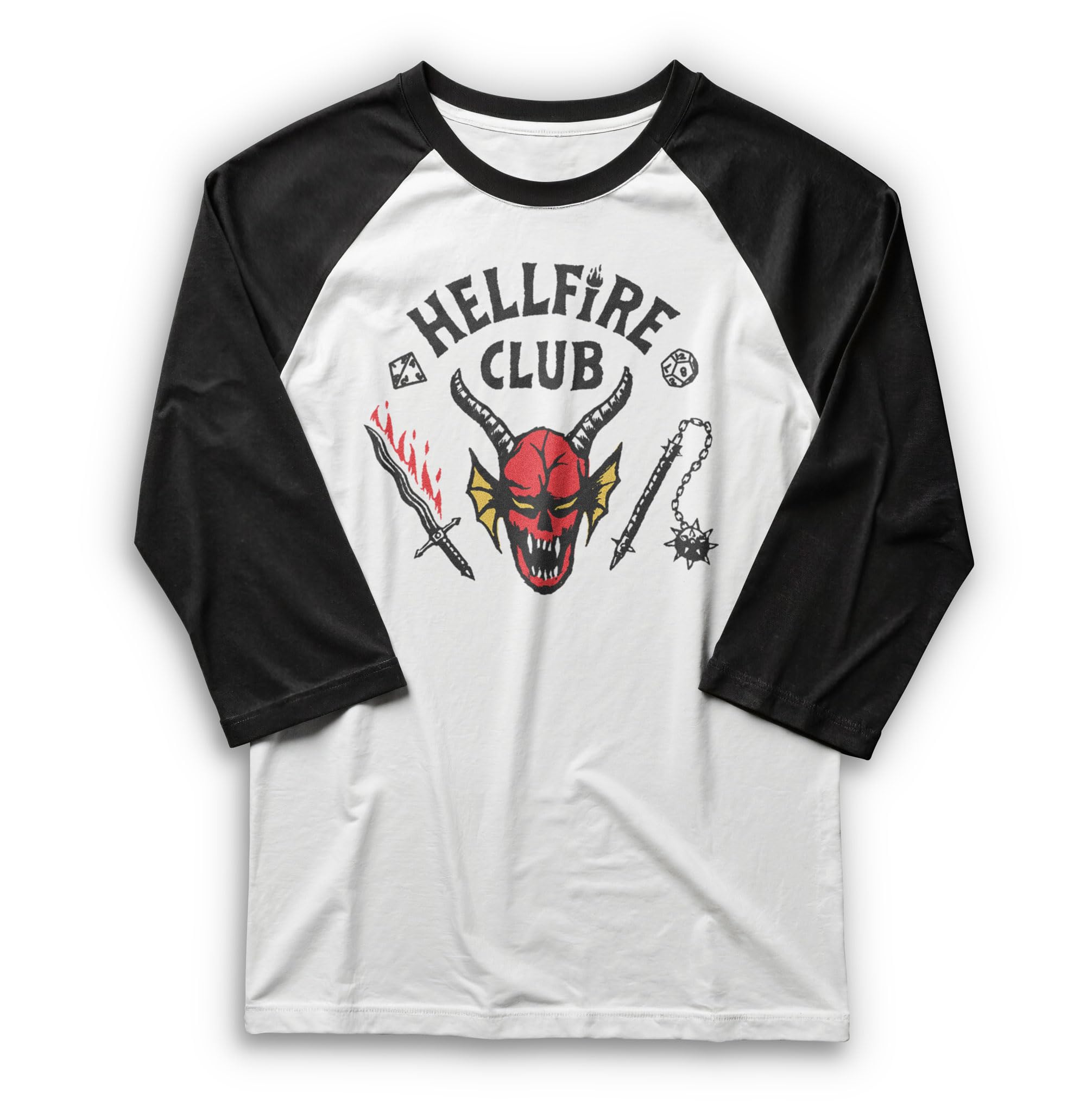 Stranger ThingsMens Hellfire Club 3/4 Sleeve Raglan Tee