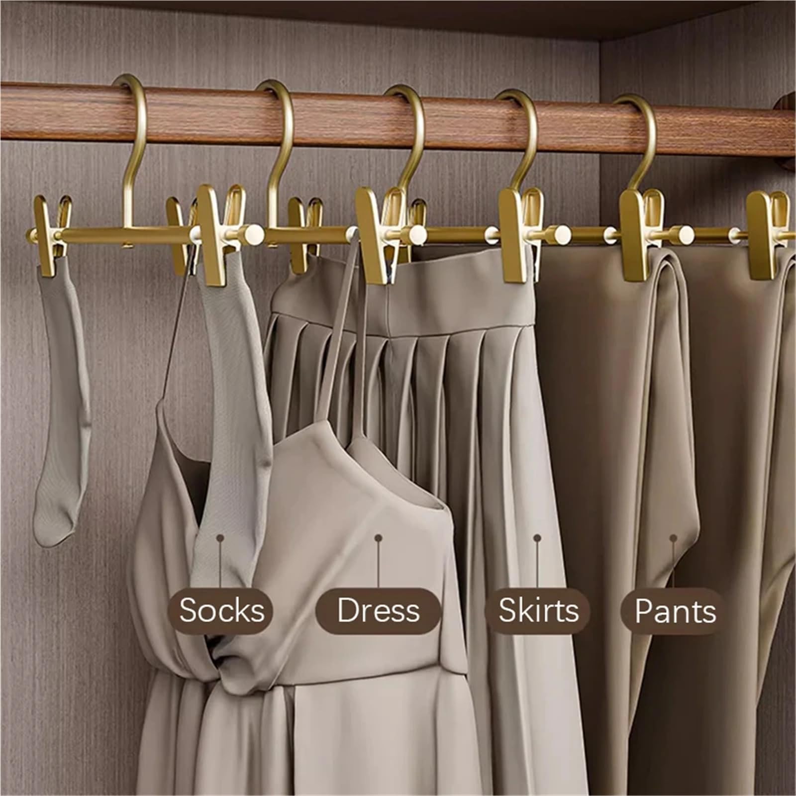 Perchas Pantalones Perchas de Aluminio for Pantalones, Perchas Doradas y Plateadas for Faldas con Clips Ajustables for Armario