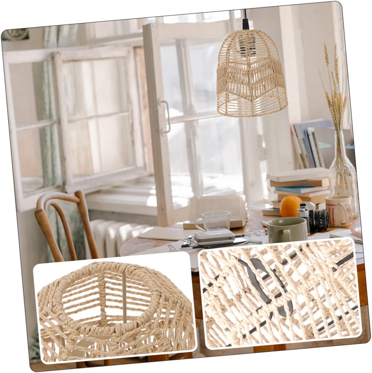 Gadpiparty Outdoor Rattan Lamp Shade 2pcs Replacement for Ceiling Light Cream Ceiling Light Cover