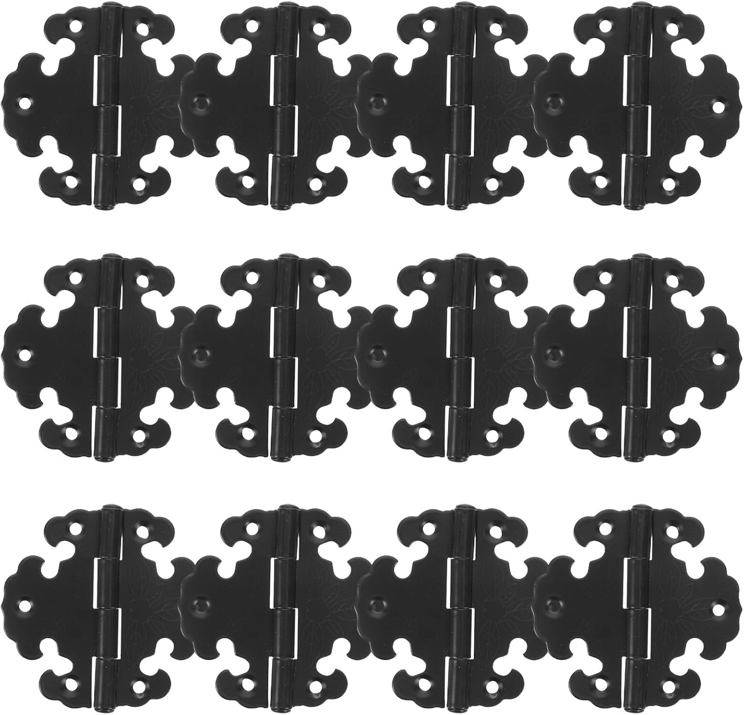 20pcs Vintage Black Metal Hinges for Wooden Jewelry Box – Antique Retro Furniture Cabinet Hinges with Flower Engraving, Small Decorative Hardware for DIY Projects