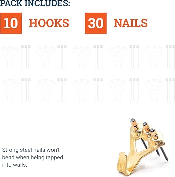 PHS 100 lb Picture Hanging Hooks Heavy Duty Picture Hangers, 10 Pack Frame Hangers with Nails, Mirror Hanging Kit, Heavy Mirror Mounting Hardware for Drywall and Plaster