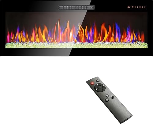 Miniatura 1 de Chimenea eléctrica de 50 pulgadas, chimenea empotrada y montada en la pared con control remoto y pantalla táctil de vidrio templado, 7501500 W, 16