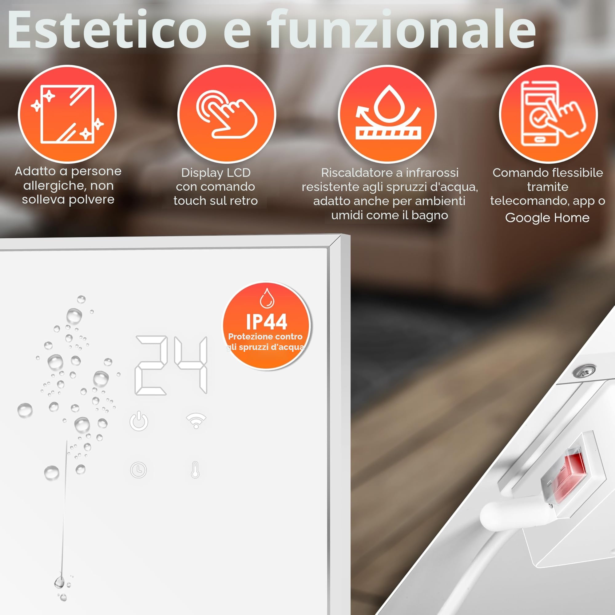 KESSER® Riscaldamento a infrarossi a risparmio energetico, dispositivo a infrarossi e montaggio a parete, riscaldamento elettrico, 700 W, con telecomando, termostato e controllo app, pannello di