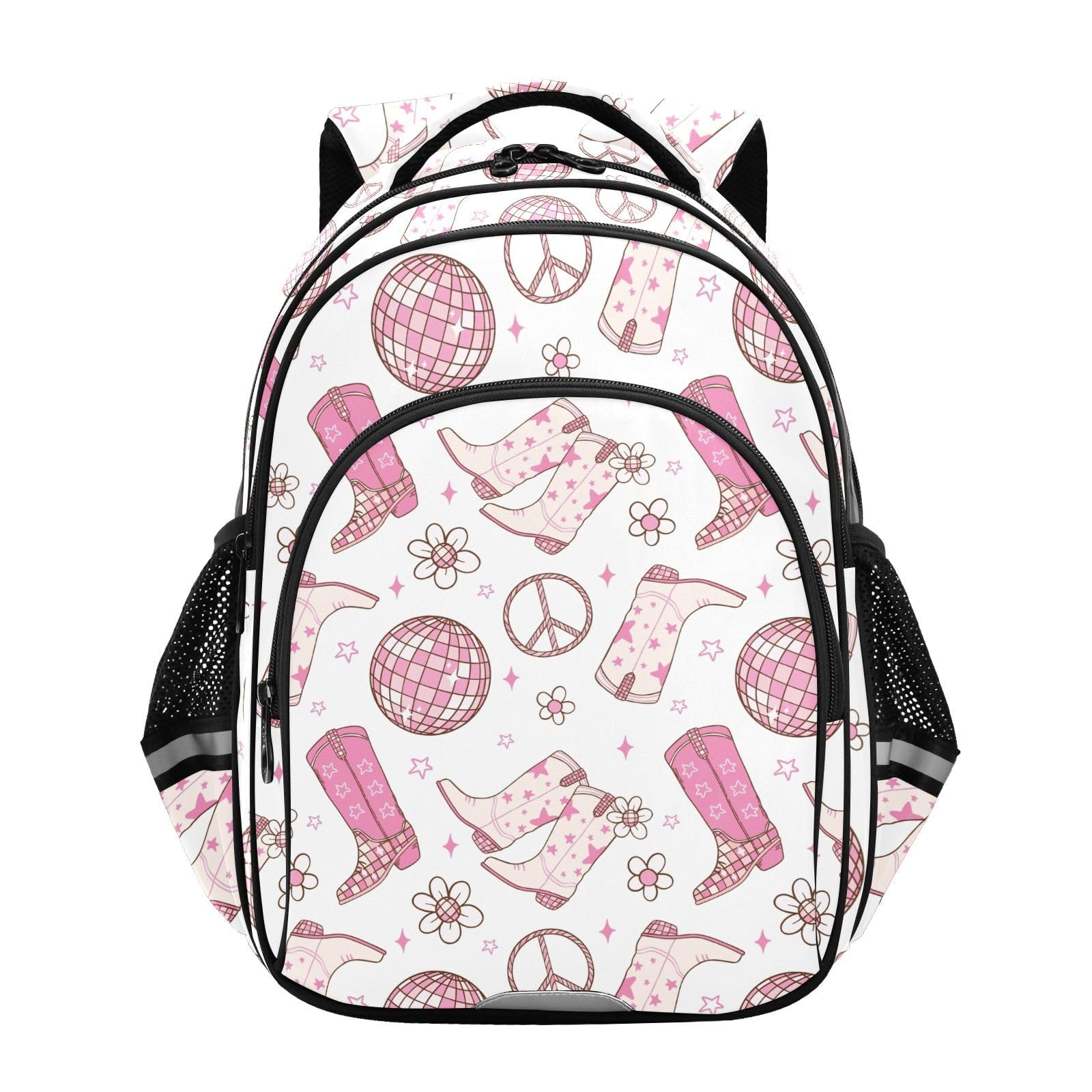 Krafig Disco Cowgirl Boots Pattern Backpack for Kids Elementary School Bag Boys Girls Bookbag Travel Backpack Daypack