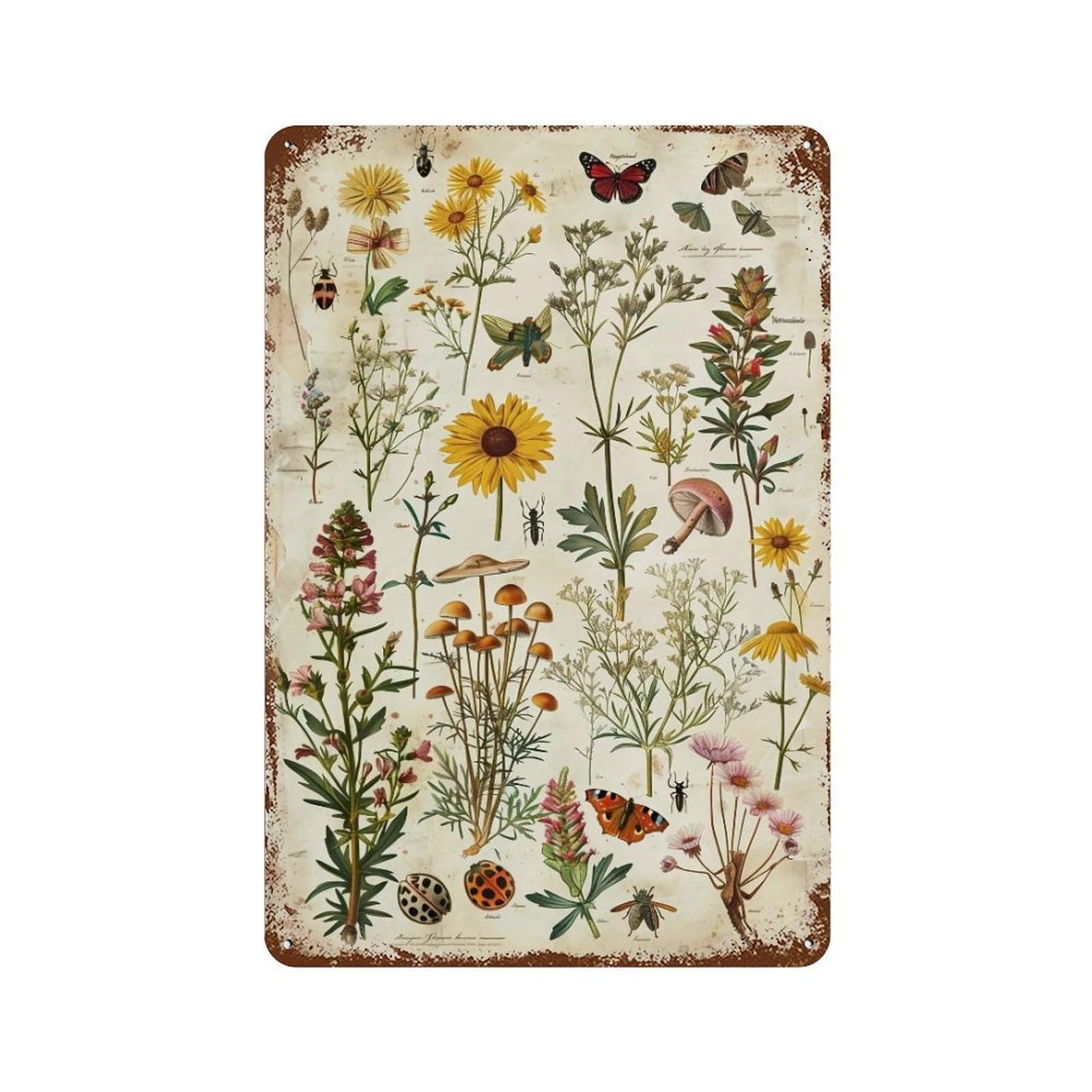 HDURYEYRYY Antique Botanical Mushroom Butterfly 03 Wall Retro Iron Vintage Art Metal Tin Sign Poster Modern Home Cofffee Club Art Bar Shop Decor 30x20cm