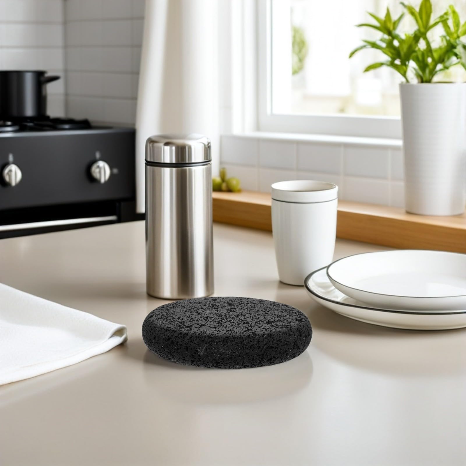 iplusmile Pietra da Cucina in Pietra Lavica Rotonda da 13 Cm | Teppanyaki e Griglia, per Verdure e Bistecca, Resistente al Calore, Superficie Antiaderente
