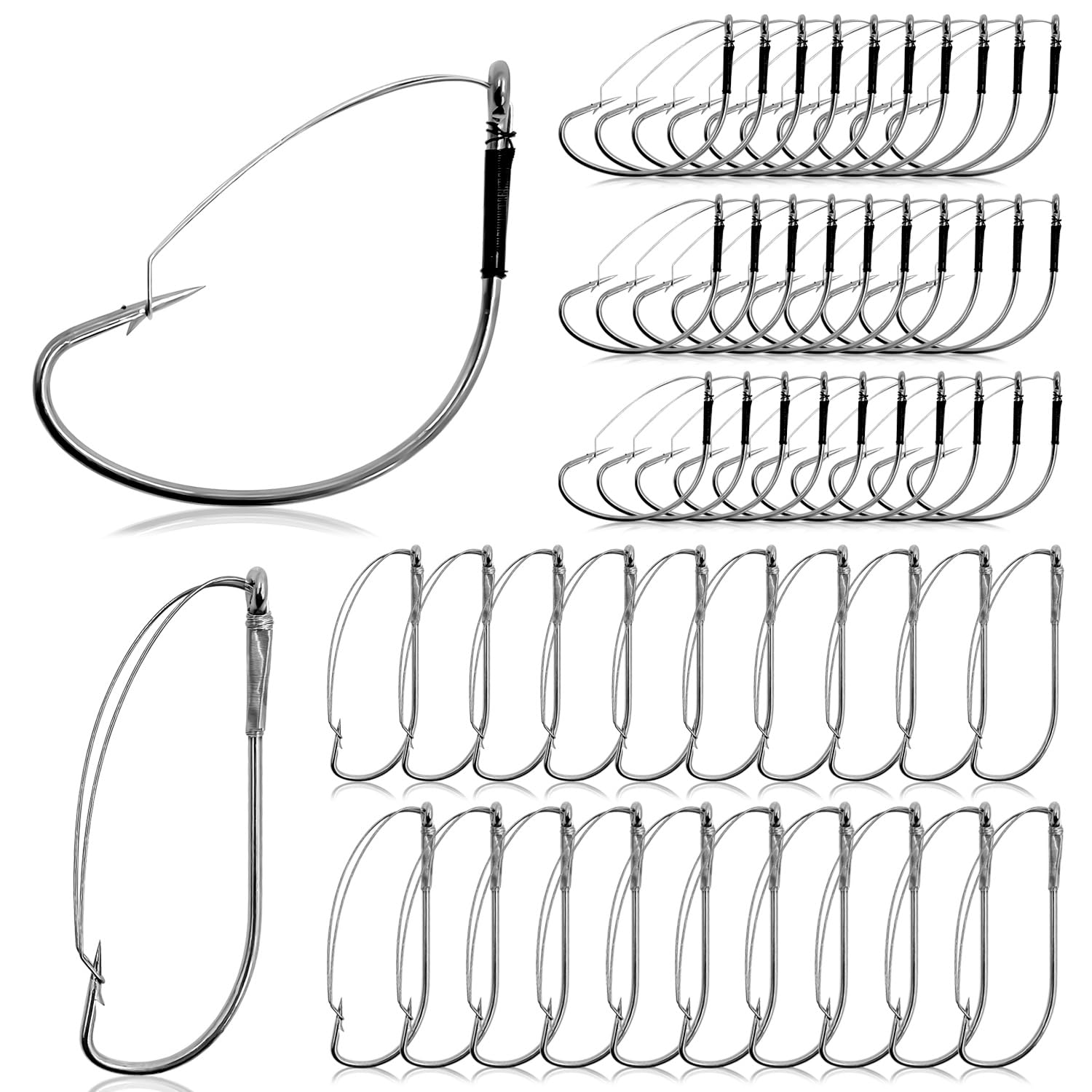 YOTO 50PCS Weedless Wacky Worm Hooks - Wide Gap Rig Fishing Hooks, Carbon Steel Bass Fishing Hooks for Soft Worm Baits