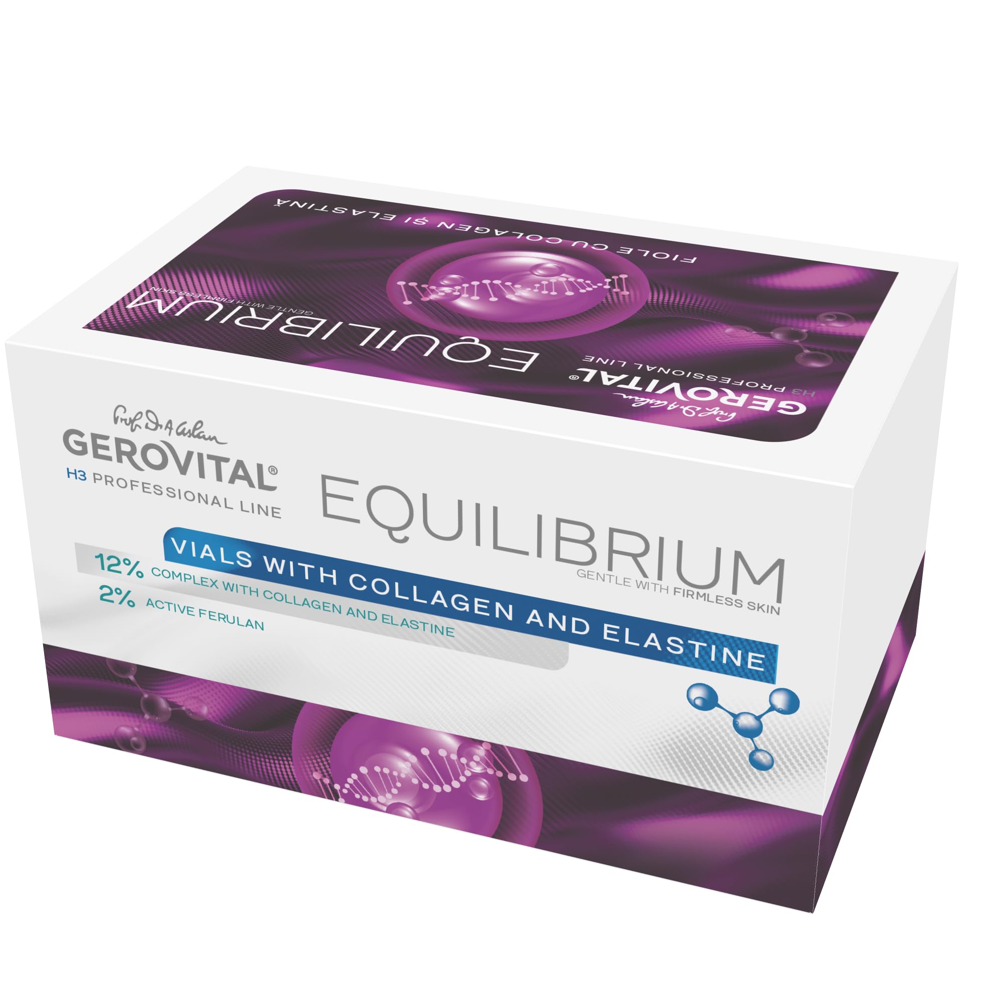 Fiale Professionali con Siero 12% Collagene ed Elastina | Siero Intensamente Idratante e Antirughe | Protezione Antiossidante | Prodotto Professionale, Gerovital H3 Equilibrium 20 Fiale x 2 ml