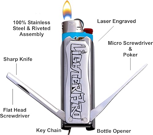Miniatura 2 de LighterBro Funda delgada para encendedor multiherramienta, acero inoxidable 420, se adapta fácilmente a tus encendedores favoritos, incluye cuchillo