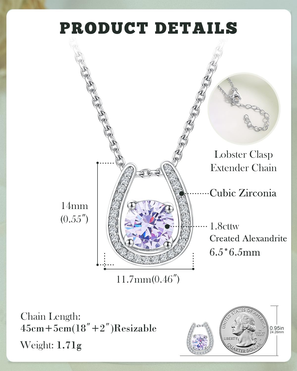 Sterling Silver Birthstone Horseshoe Necklace for Women Good Luck Pendant Necklace Jewelry for Birthday Wedding(with Gift Box) - Image 4