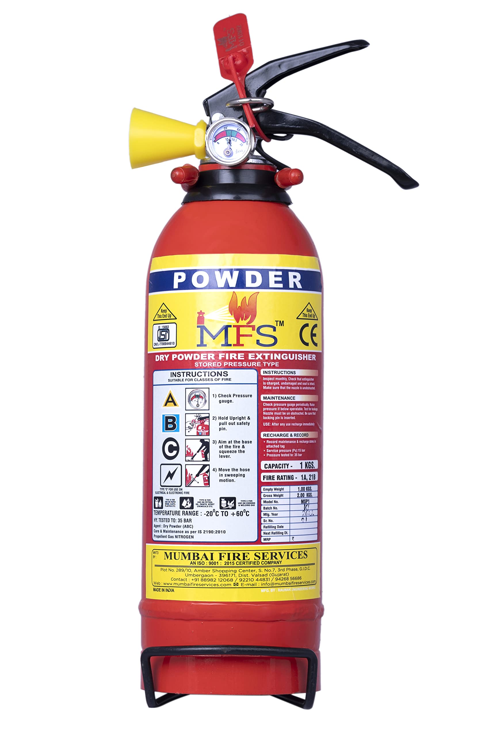 MFS ABC Powder Based 1 Kg (Exclusive Bracket) Car & Home Fire Extinguisher-image-2