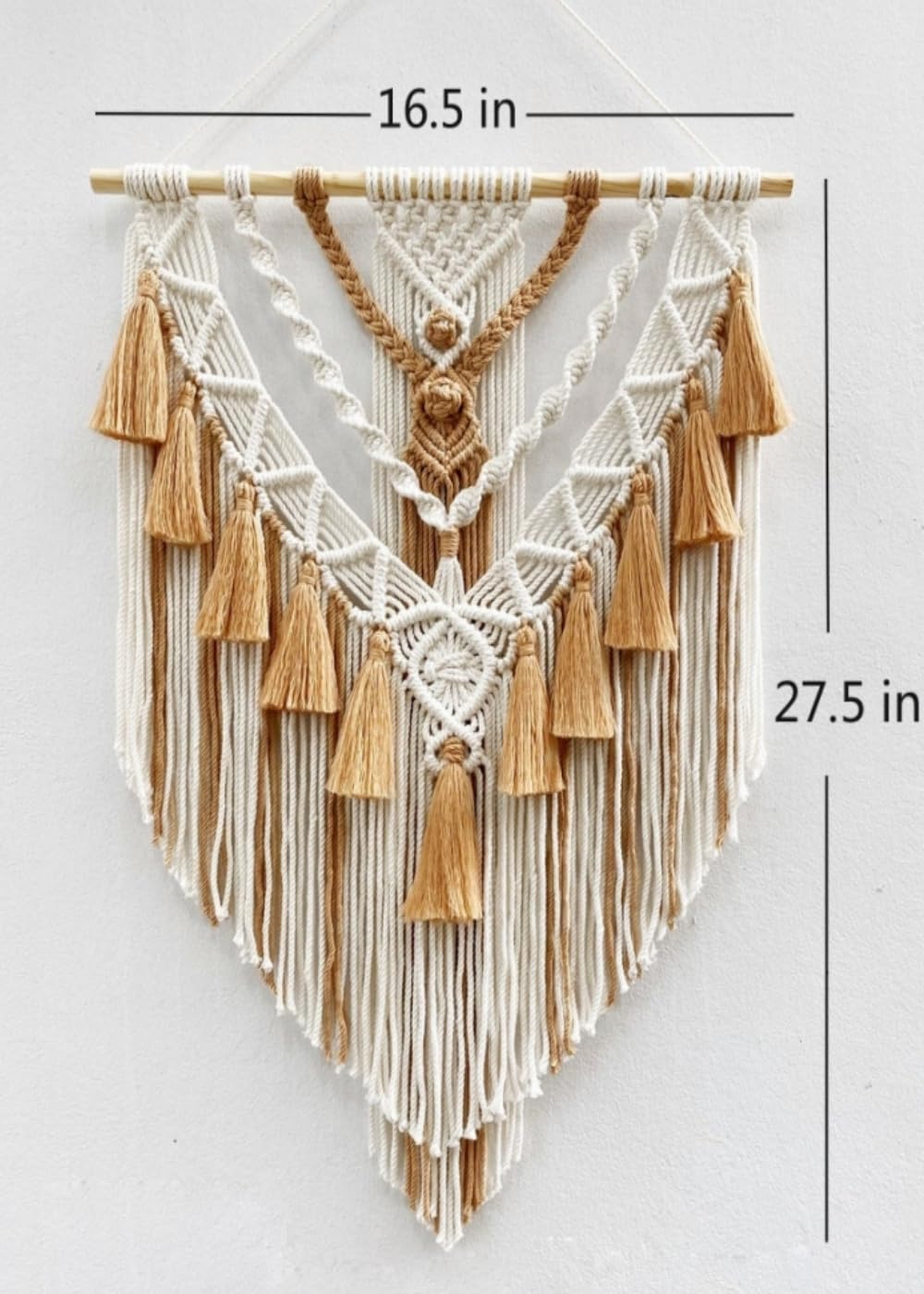 HARWAVE Boho Macrame Wall Hanging & Wall Decor, Cotton Handmade Tapestry with Tassel, Woven Macrame Wall Art for Decorating Bedroom Living Room Apartment Nursery (Brown)