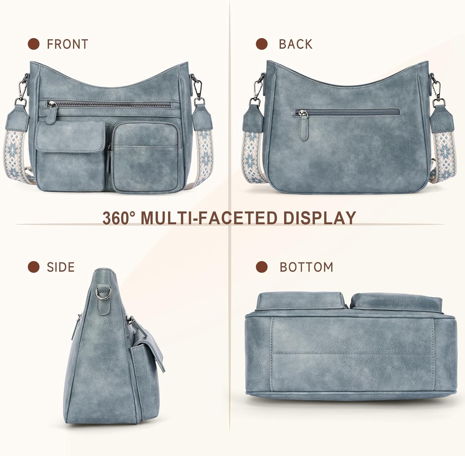 Crossbody Bags for Women Trendy Vegan Leather Crossbody Purse Shoulder Handbags Multiple Pockets Hobo Bag Ladies - Image 3