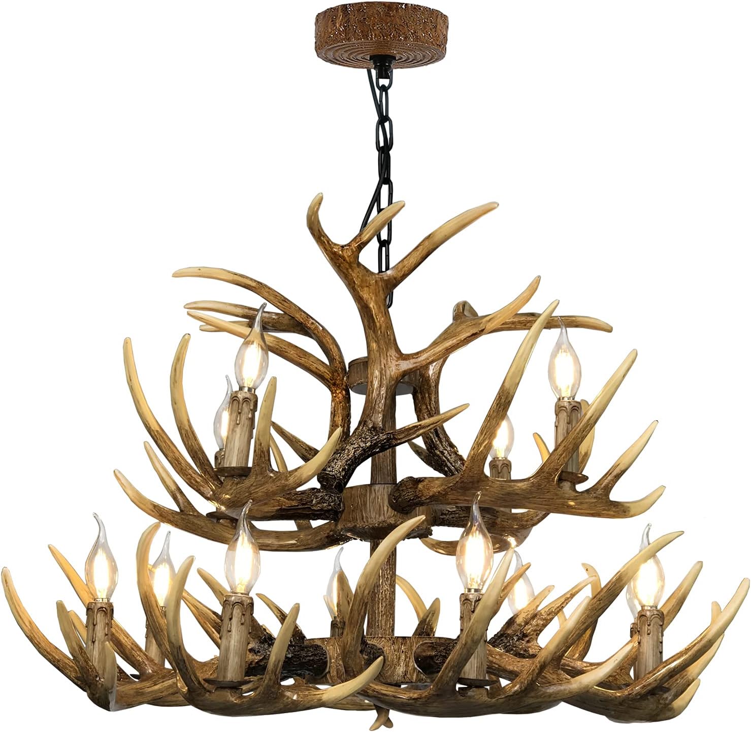 Antler Chandelier Double Layer, (15 Antlers + 12 Lights)