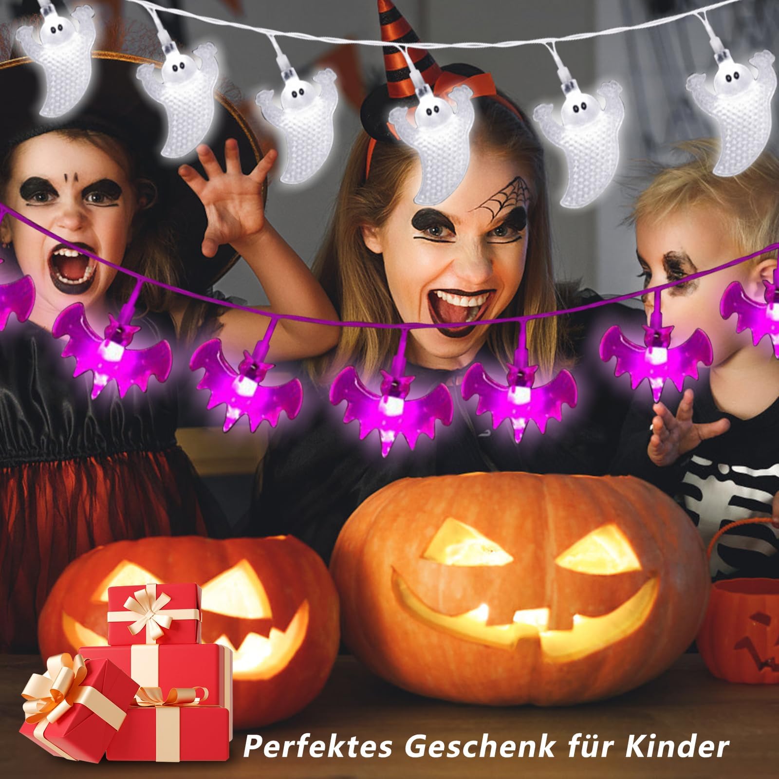 Luci Decorative Halloween 3m 20 LED A Batteria – Simpatiche Figure Di Zucca, Fantasma, Pipistrello Per Interni Ed Esterni - 3