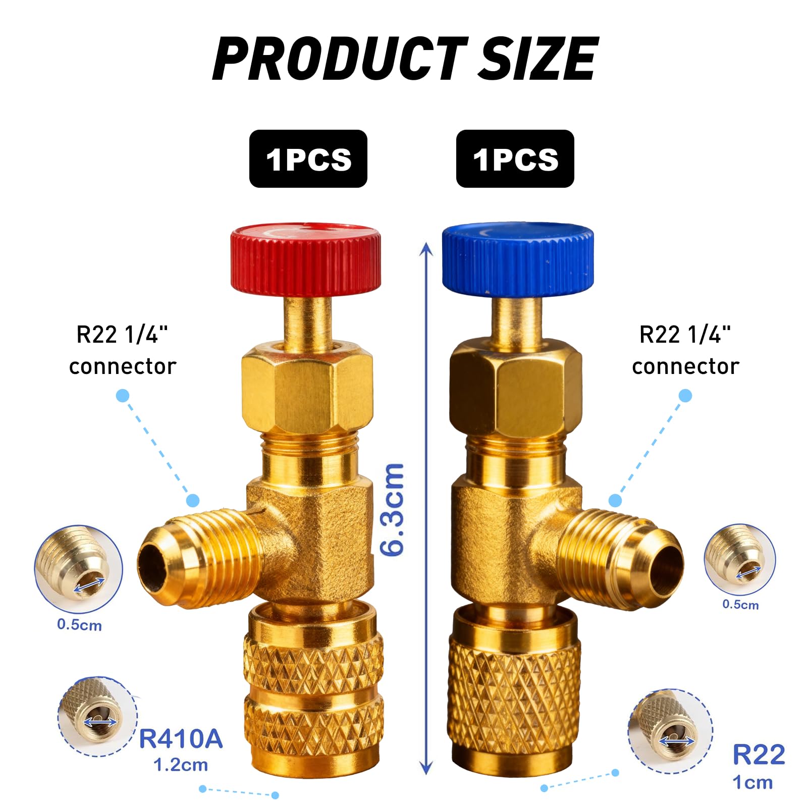 2 piezas Válvulas Flujo Aire Acondicionado R22 R410A Bomba de Vacío Aire Acondicionado, Válvula de Servicio Refrigeración Líquida, 1/4 a 5/16 Válvula Rápida Adaptador de Válvulas de Refrigerante
