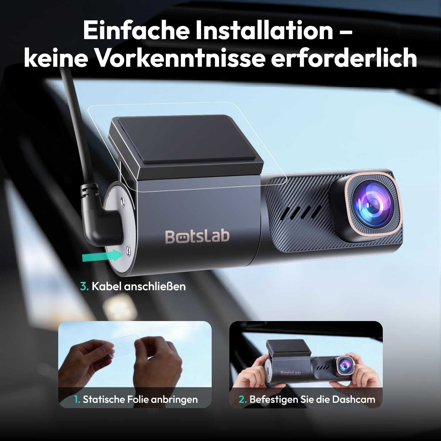 BOTSLAB 4K UHD Dashcam Auto Vorne, Mini Dashcam 360°Drehbar mit 5,8GHz WiFi | F1.5 WDR Nachtsicht & 150°FOV Auto Kamera, GPS, 24/7 Parküberwachung, G-Sensor, Loop-Aufnahme, Max. 512 GB (HK40 Plus)