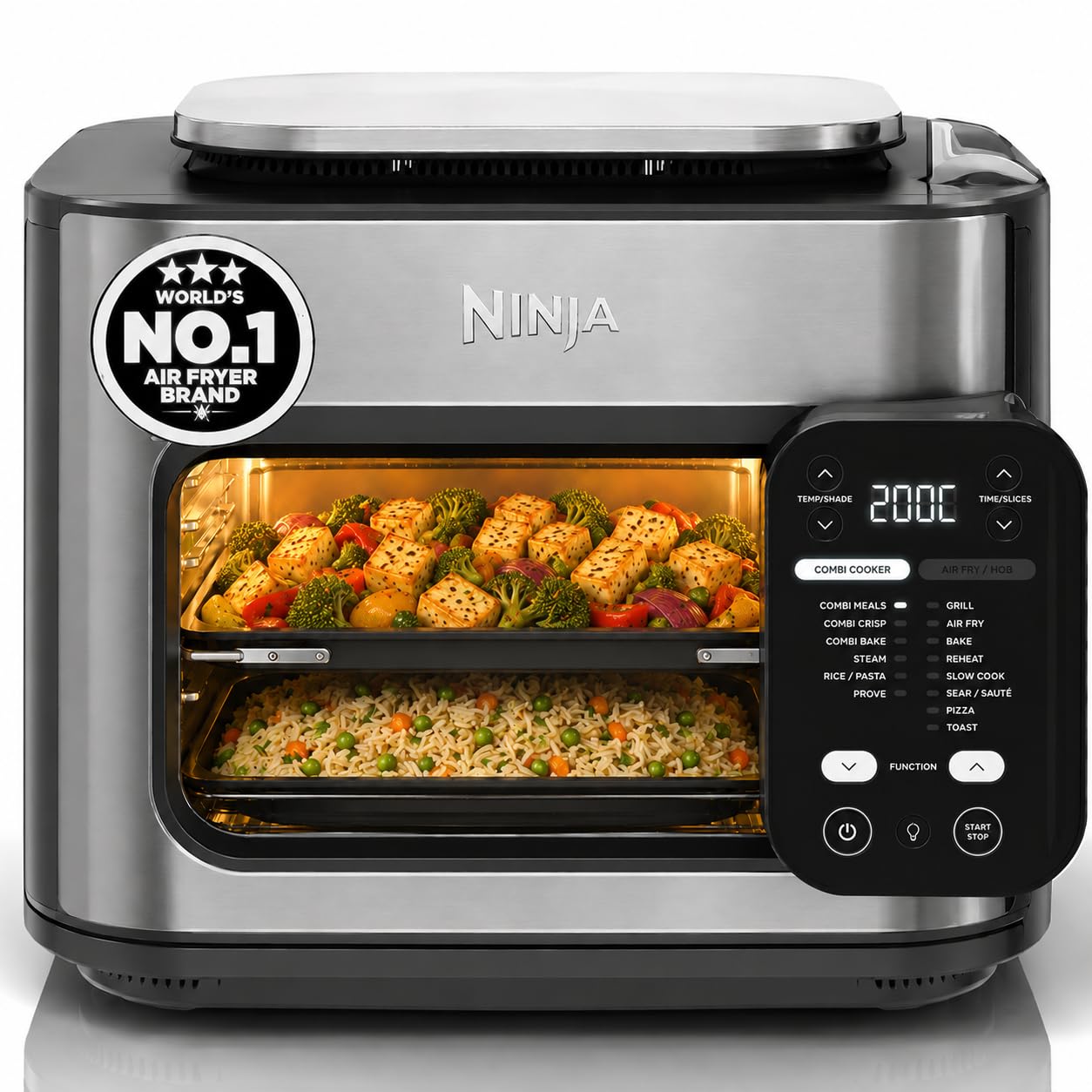 Ninja Combi (SFP701IN) 14-in-1 Multi-Cooker, Oven, & Air Fryer (12.5L) –, HyperSteam & Air Fry Technology, Cooks 3-Part Family Meals in 15 Mins, Healthy Oil-Free Cooking, Digital Display, SS cavity-image-37