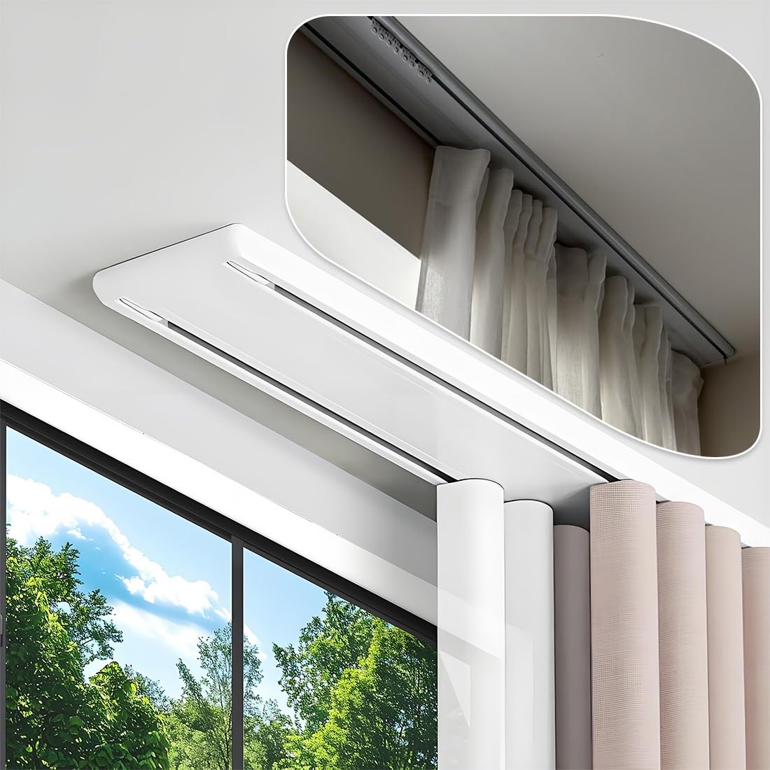 Soporte de techo de doble riel resistente, juego de divisor de habitación de riel deslizante de 7.2 pies para dormitorio y hotel, riel de cortina silencioso de aluminio (gris, 220 cm)