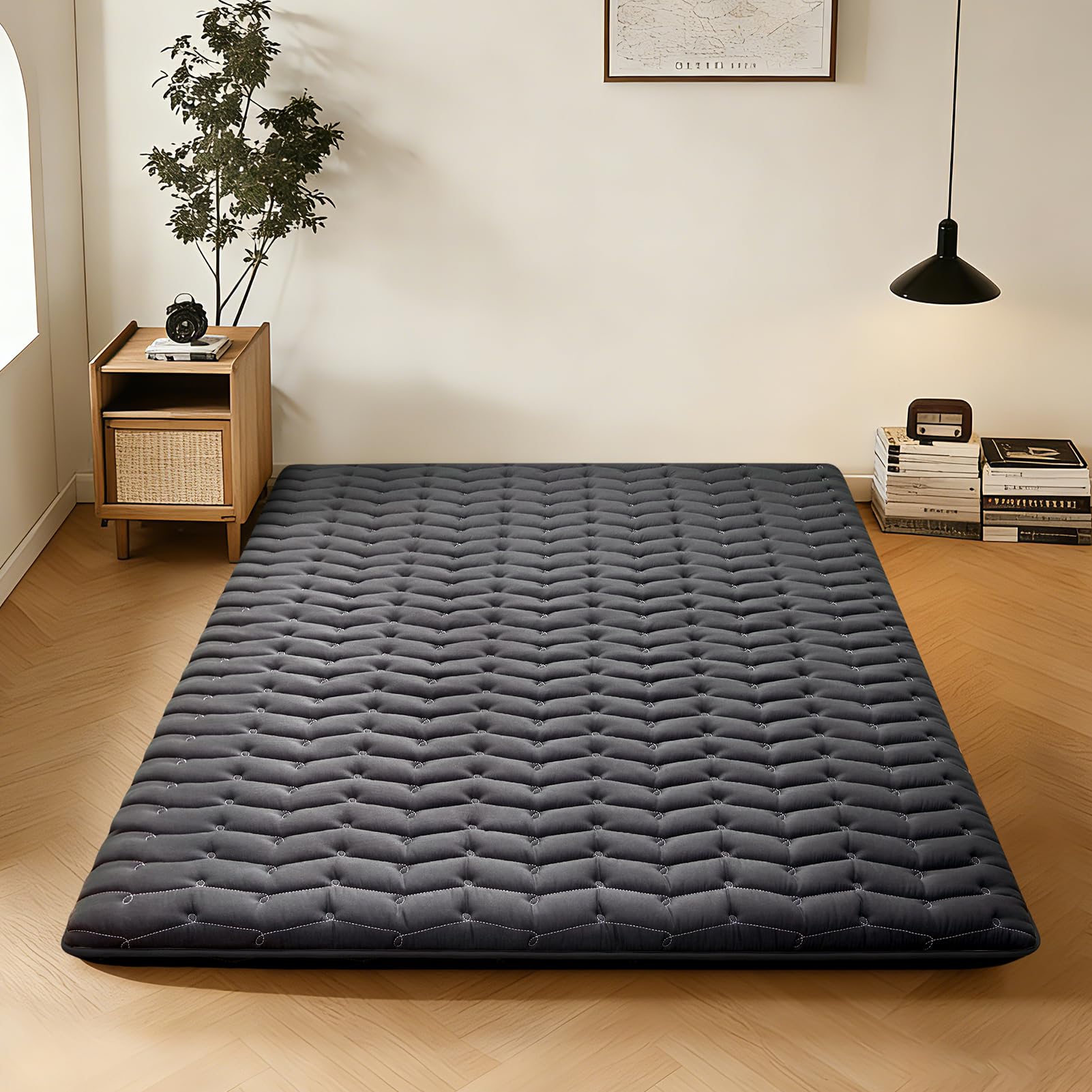 Premium Foam 3.2" Thick Japanese Futon Floor Mattress - Twin Size 39"x80" 100% High-Density Foam,Comfortable Sleeping Pad,Tatami Mat for Dorm,Bedroom or Guest Room,Boys Girls Dormitory Pads(Black)
