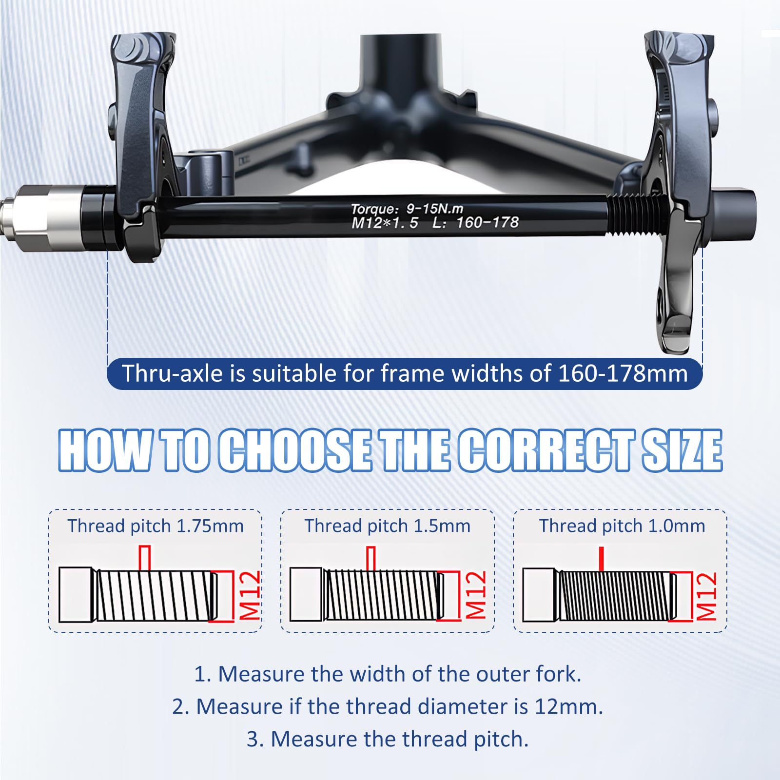 Asse A Innesto Rimorchio Bicicletta,M12 160-178 MM Adattatore Asse Per Bicicletta,Compatibile Con La Maggior Parte Dei Ganci Per Rimorchi Per Biciclette,Con Chiavi A Pedale Esagonali - 3