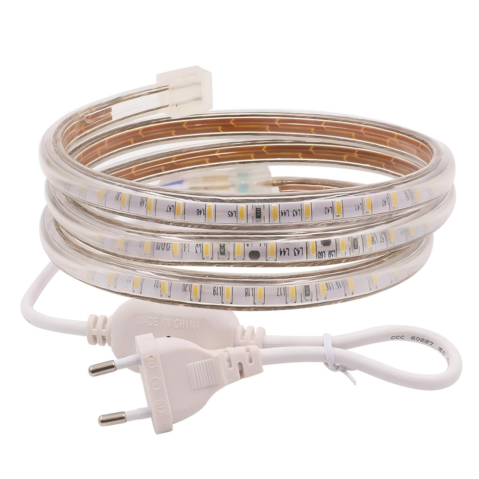 XUNATA 2m 220V Tiras LED, SMD 3014 120LEDs/m, IP67 Impermeable, Escalera de Techo Blancas Tira de LED Cocina Cable Luces LED Blanco calido