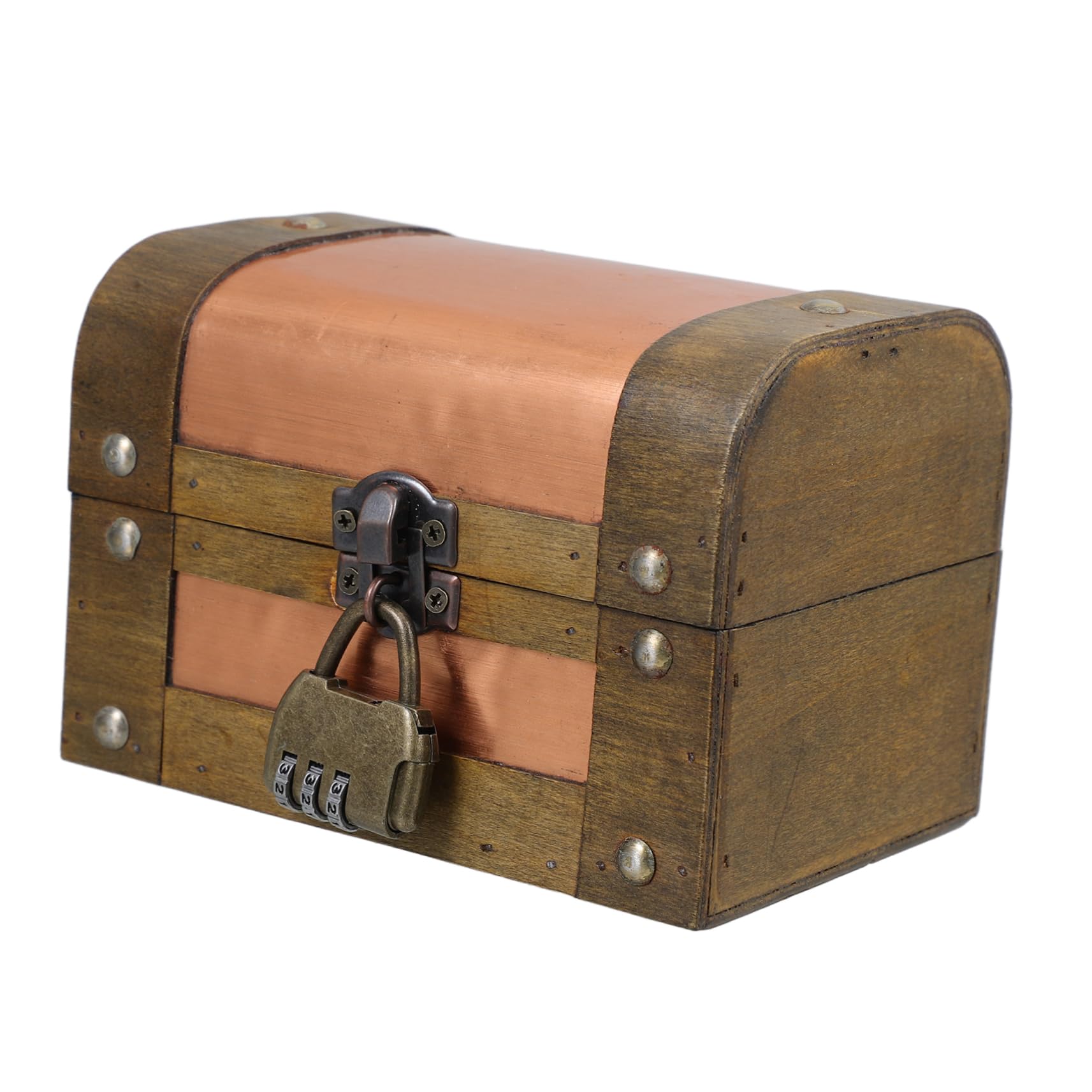 Cabilock Retro Wooden Storage Box with Lock Vintage Jewelry Organizer Decorative Treasure Chest Keepsake Container for Items Film Prop Rustic Home Decor