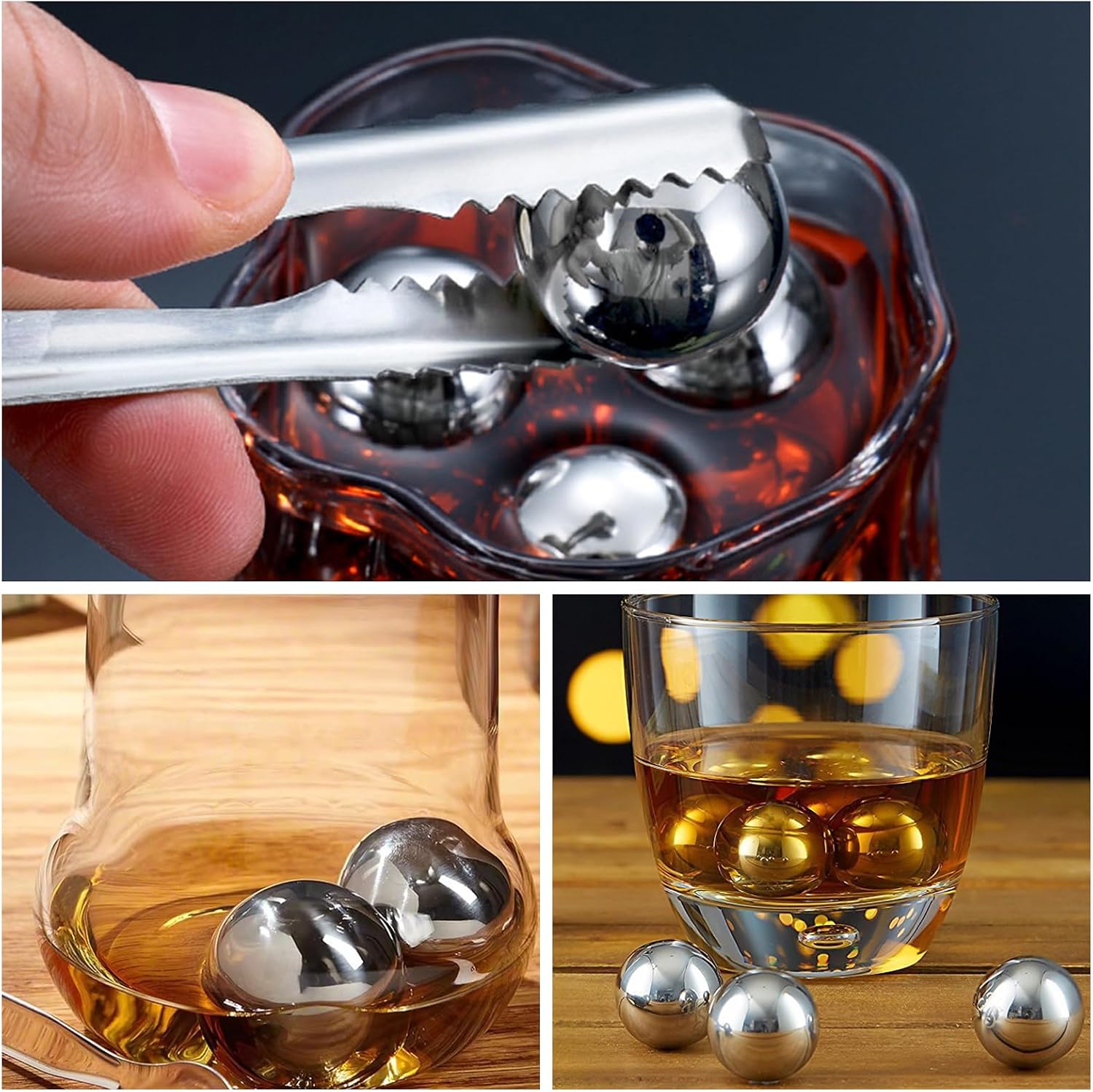 Gavigain 8PCS Whiskey Balls 25mm Metal Round Chilling Spheres with Freezer Tray Reusable Beverage Chilling Rocks for Red Wine, Bar Beer, Scotch, Vodka Drinks Balles