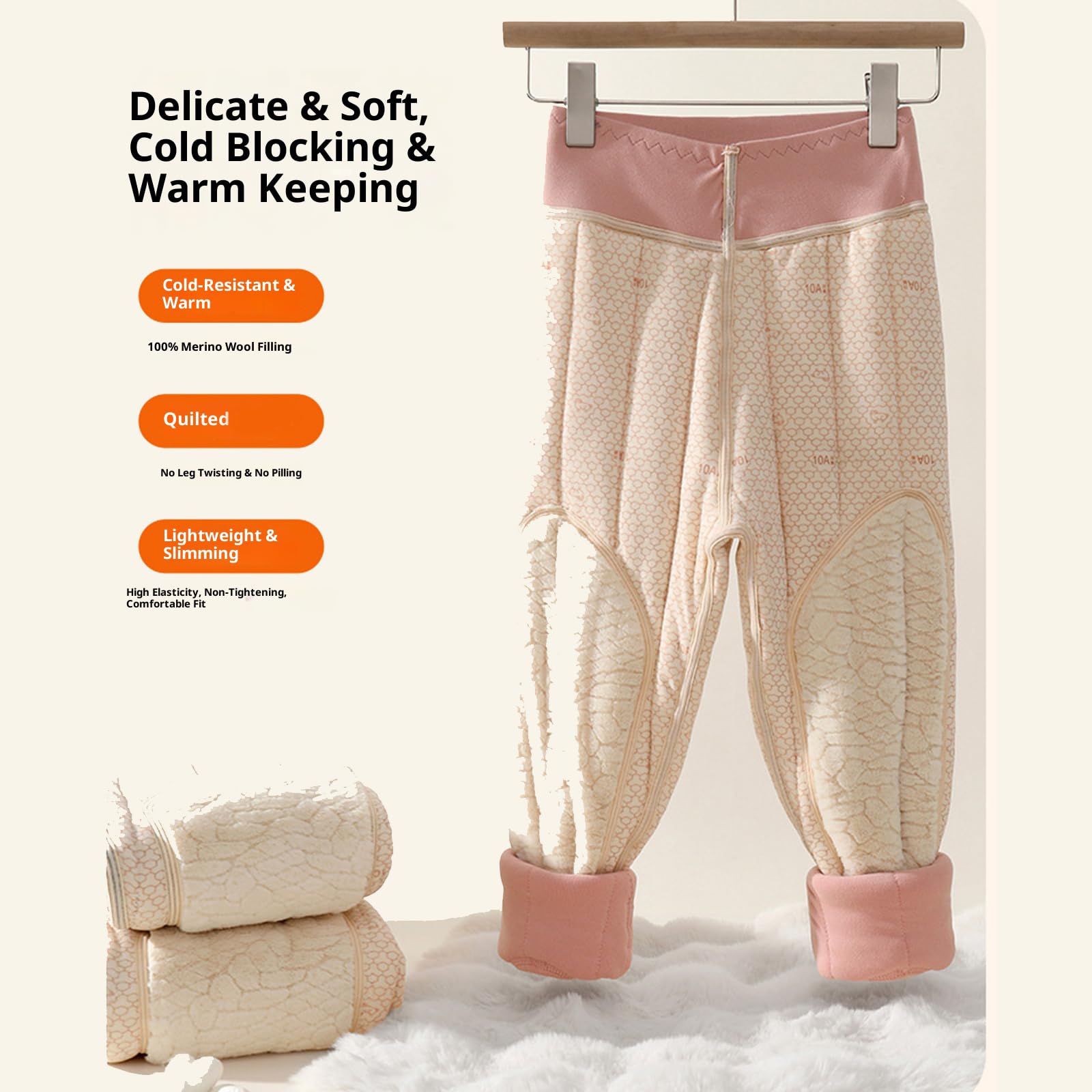 Leggings invernali in misto lana morbida per ragazze, rinforzati, zona del ginocchio, elastici, freddi, per attività all'aperto, abbigliamento da gioco per bambini, foderati in pile