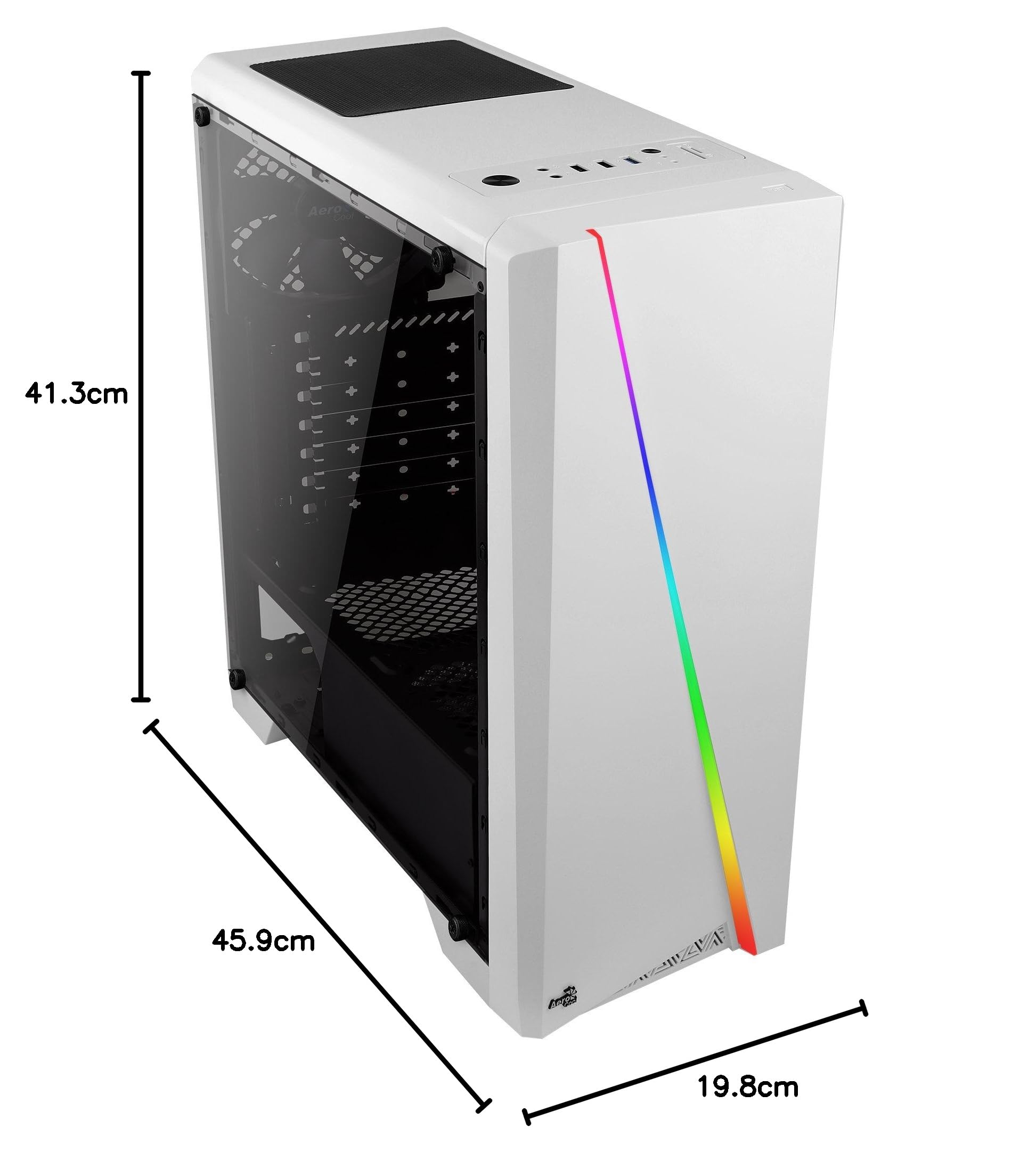 Aerocool CYLON – obudowa PC (pół-pochodnia, ATX, akrylowa ściana boczna, RGB LED z przodu, 13 trybów świecenia, łącznie z wentylatorem 12 cm z tyłu, USB 3.0), biała