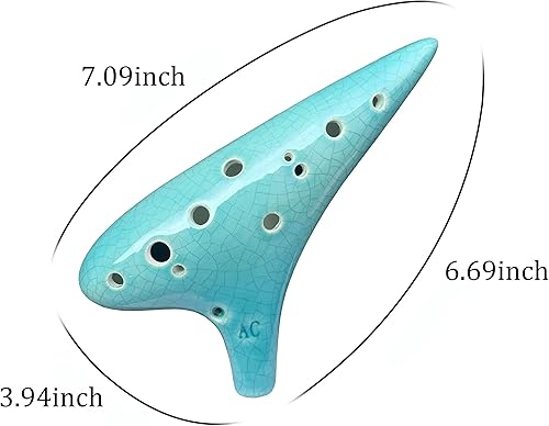 Miniatura 7 de Blue Ice-crack Craft - Instrumento de cerámica de 12 agujeros Alto C Ocarina con libro de canciones para principiantes (grieta de hielo cian)