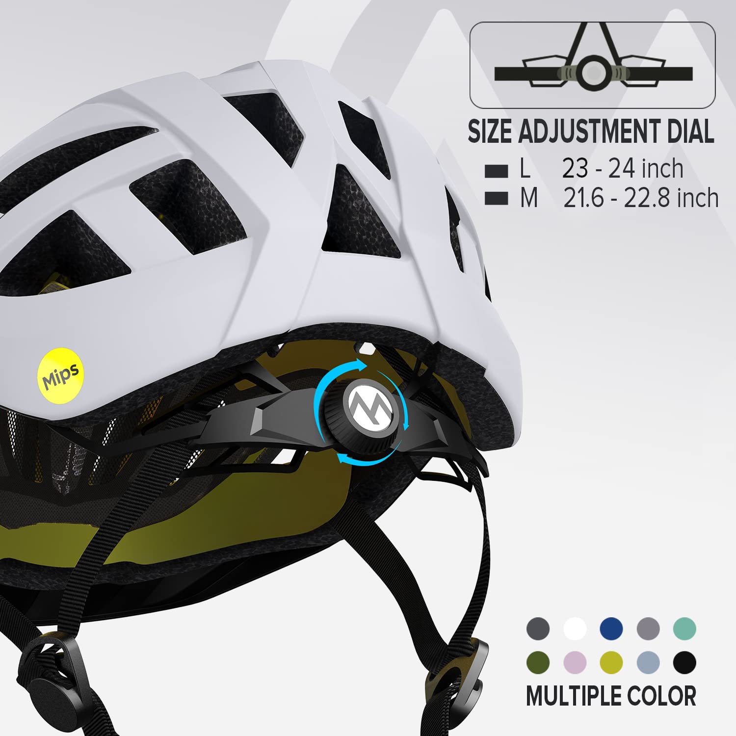 Outdoor Master - Casco de bicicleta para hombre y mujer – Modelo GEM con sistema MIPS, 25 tomas de aire, visera extraíble – Ajuste ajustable – Excelente para ciclismo y monopatín