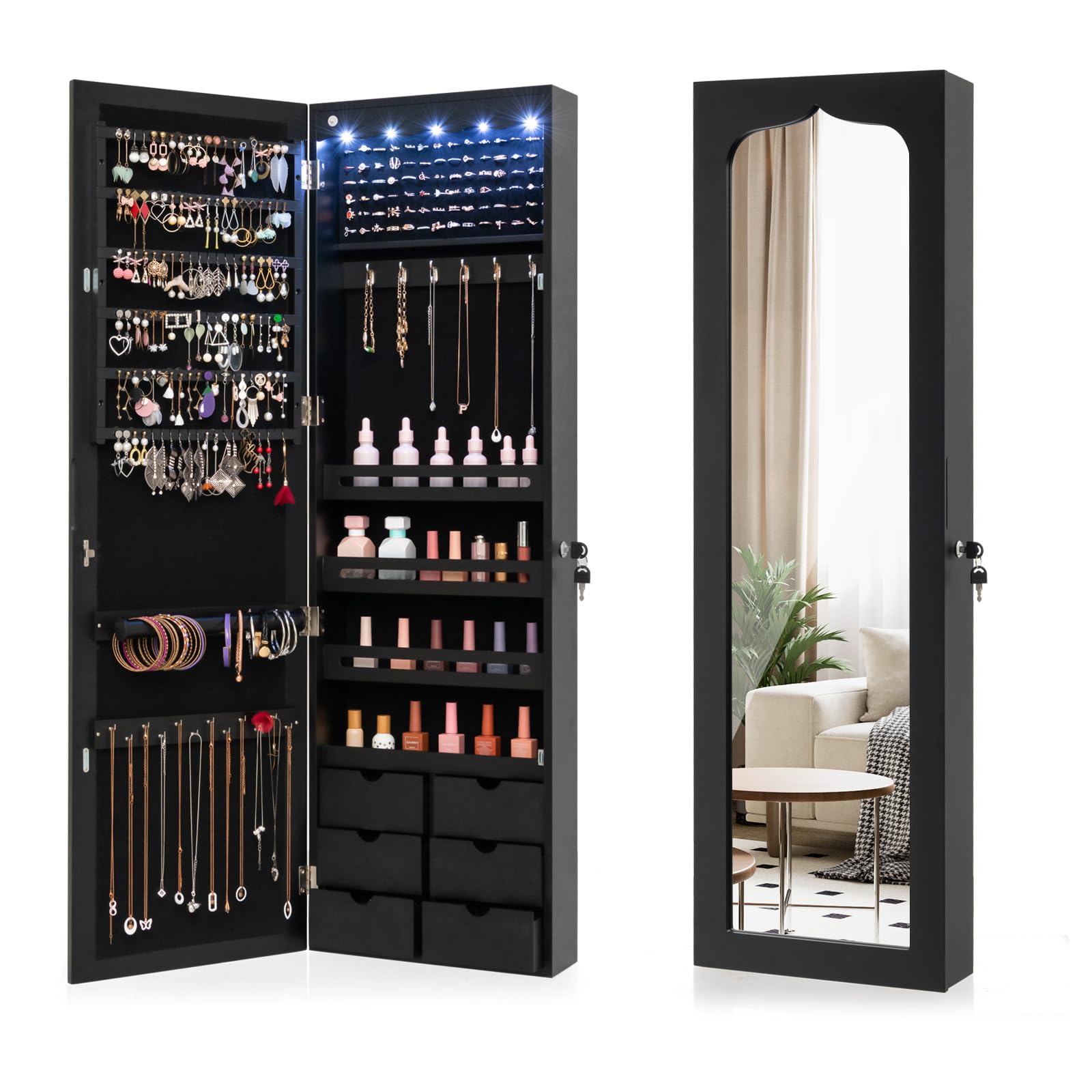 Armario para joyas con espejo HOMASIS para colgar en puerta de dormitorio