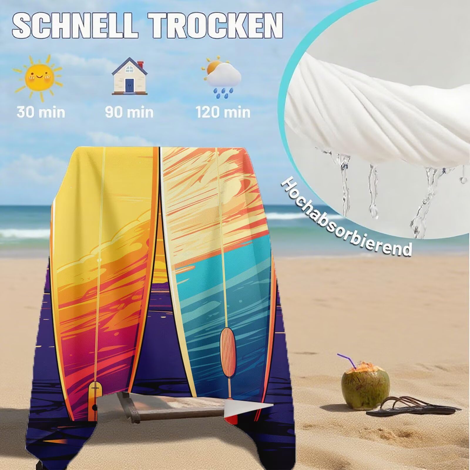 Telo Mare Microfibra, Telo Mare Grande 200x100 cm Set da 2, Antisabbia Asciugatura Rapida Assorbente Salvietta da Spiaggia Asciugamano per Palestra Piscina Viaggi Picnic, Regali Donna Estate Q-767