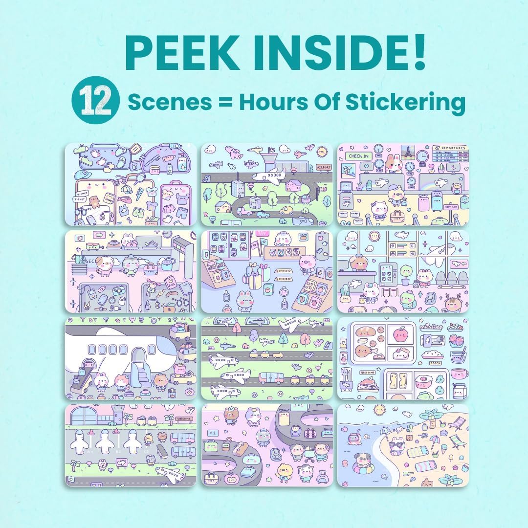 My First Trip 500+ Kids Sticker Book by Cupkin Fun Toddler Travel Activity Coloring and Sticker Book, 12 Coloring Pages 12 Side by Side Scenes for Children's of 2-8 Years, Valentines Gifts for Kids - Image 5