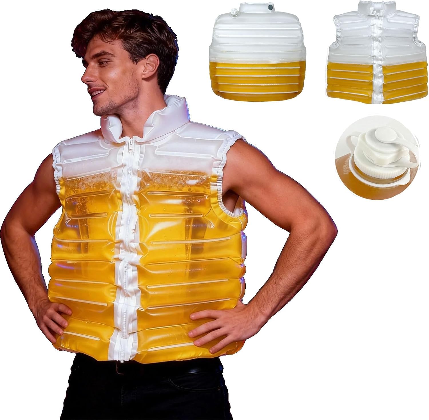 Chaqueta rellena de cerveza, divertida chaqueta transparente para beber cerveza, soporte para bebidas divertido para fiestas, festivales, carnavales y eventos en la piscina, celebraciones al aire