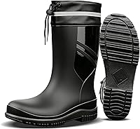 Ovyuzhen Men's Waterproof PVC Rain Boots - Lightweight Non-Slip Garden Work Boots for Fishing, Farming, Muddy Yards