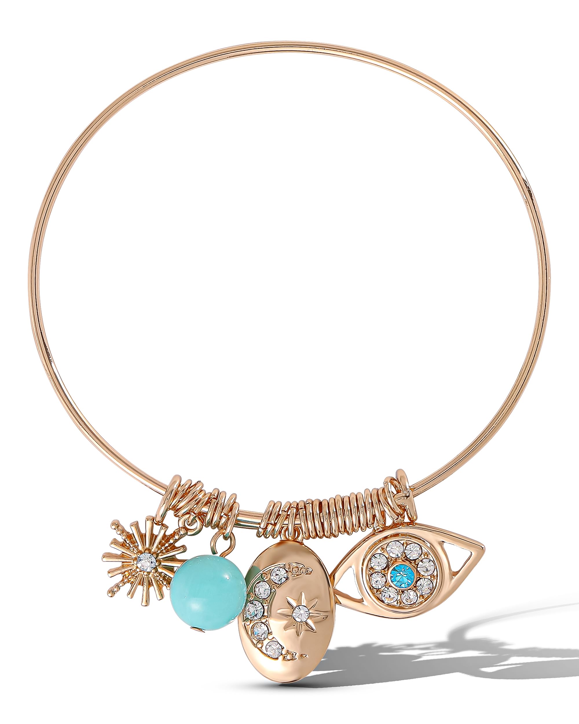 Jessica Simpson Turquoise Charm Bracelet for Women, Gold-Tone Bangle Bracelet with Evil Eye Charm and Clear Crystals