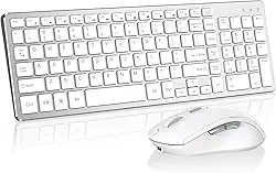 Combo de teclado e mouse sem fio – recarregável, silencioso, design compacto com teclado numérico, receptor USB de 2,4 GHz, conjunto de teclado fino e mouse ergonômico para Windows, desktop, PC,