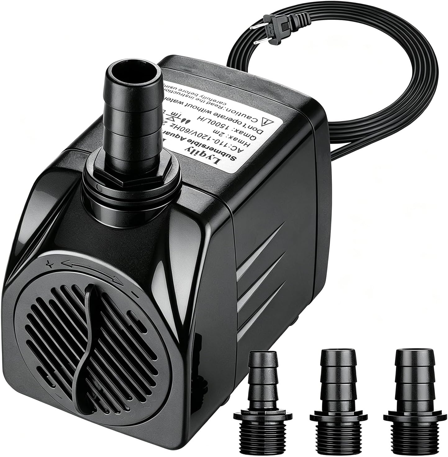 400GPH Quiet Submersible Water Pump for Aquariums Fountains with 3 Nozzles