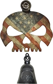 Kustom Cycle Parts Universal Rustic American Flag Skull Bell Hanger With Bell - Bolt and Ring Included. Compatible With Harley Davidson Motorcycles & More! Proudly MADE IN THE USA! Gloss Black Bell