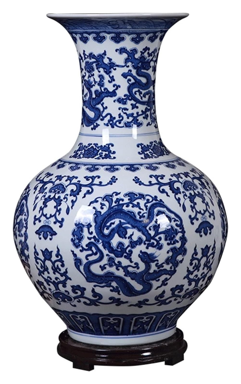 asdchZen Vase Floral Ceramic 21.2 Inch Large Porcelain Flower Chinese Antique Stoneware Decor Vases Enamel Hand-Painted Ornament With Base Vase
